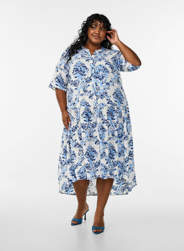 A-line midi dress with short sleeves - Beige - Sz. 40-64 - Zizzifashion A-line midi dress with short sleeves - Beige - Sz. 40-64 - Zizzifashion