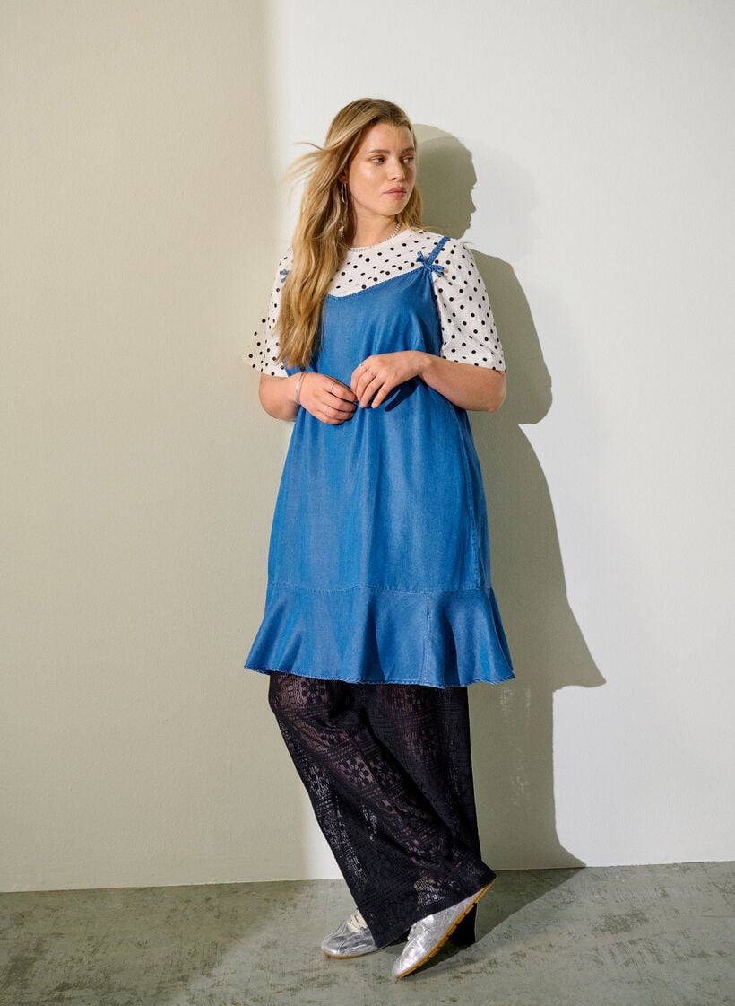 Knee-length strap dress in TENCEL&trade; Lyocell with a denim look, Blue, Image image number 0