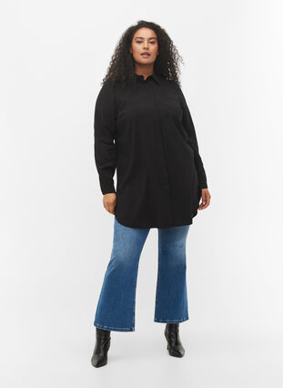Long shirt in viscose blend, Black, Model image number 2