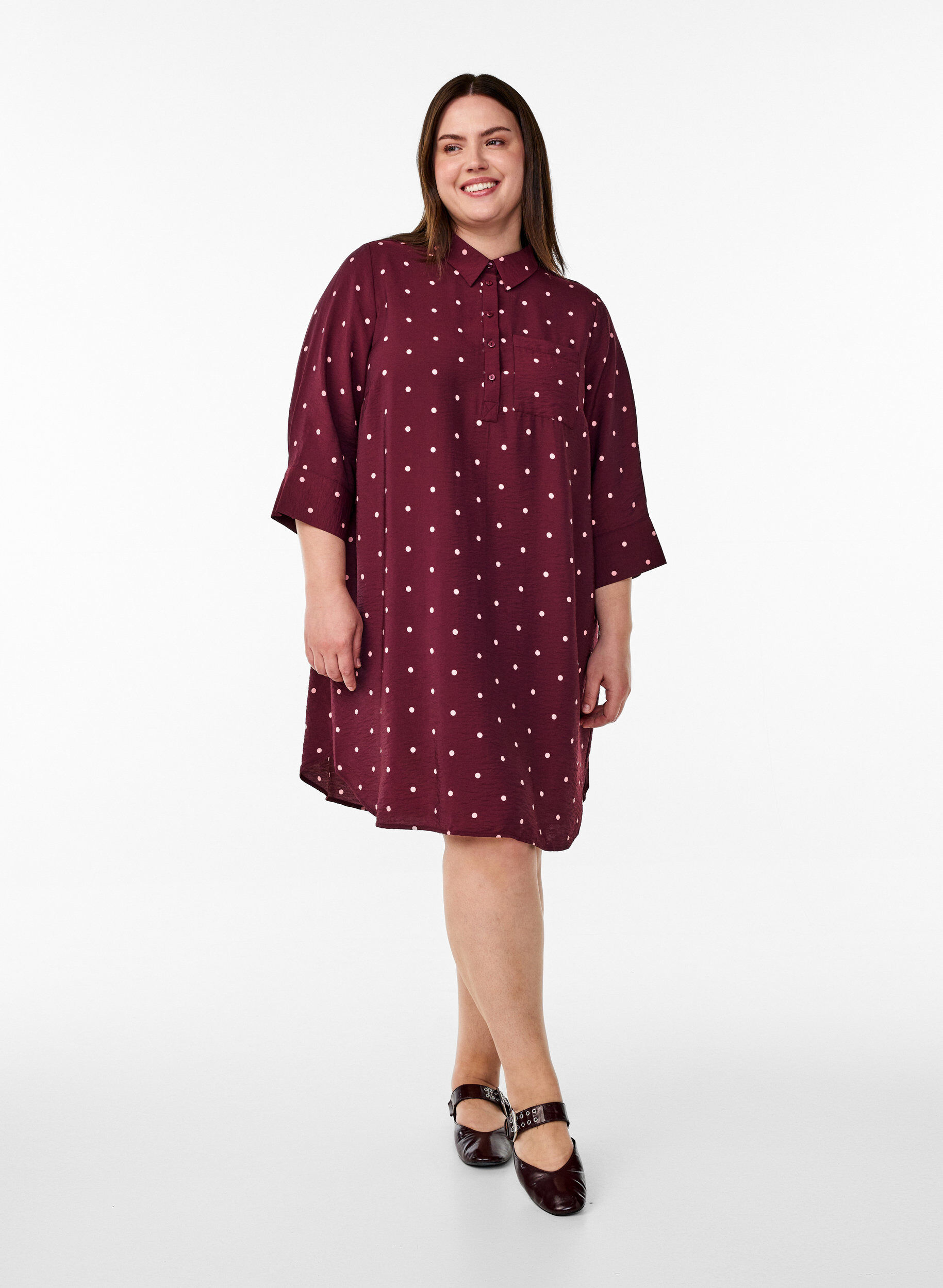 ZizzifashionShort dress with collar and chest pocket, Red, Model image number 1