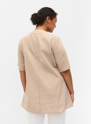 Short-sleeved tunic with buttons, Simply Taupe, Model image number 1