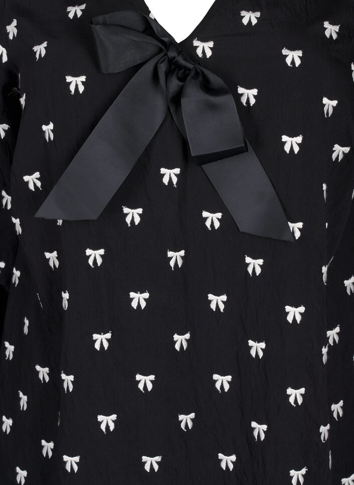 Blouse with bows and 3/4 sleeves, Black White Bow, Packshot image number 2