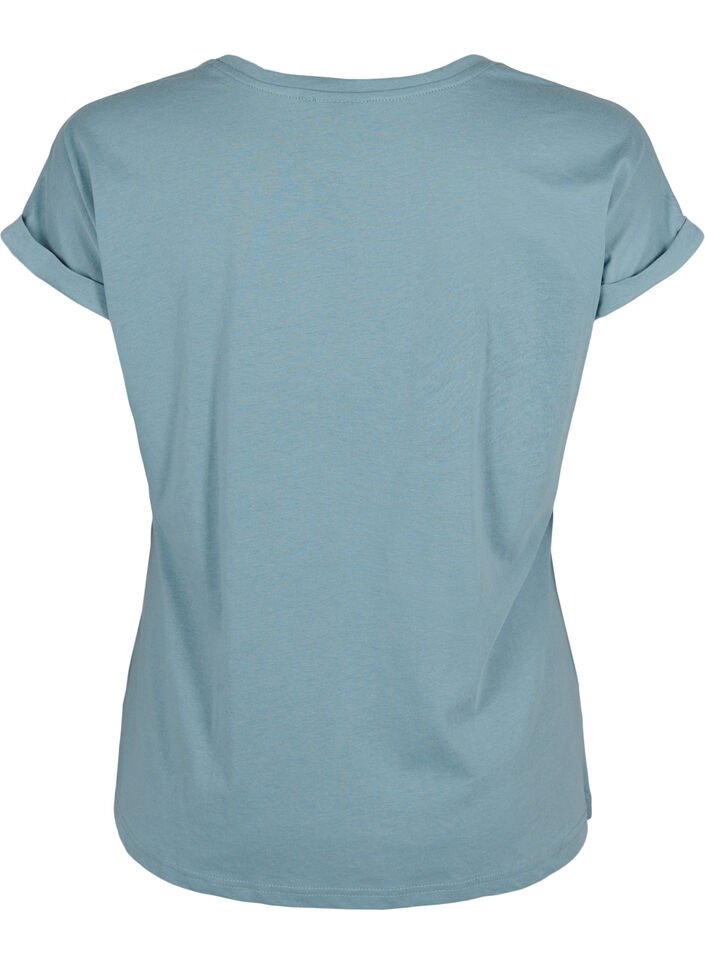 Short sleeved cotton blend t-shirt, Blue, Packshot image number 1
