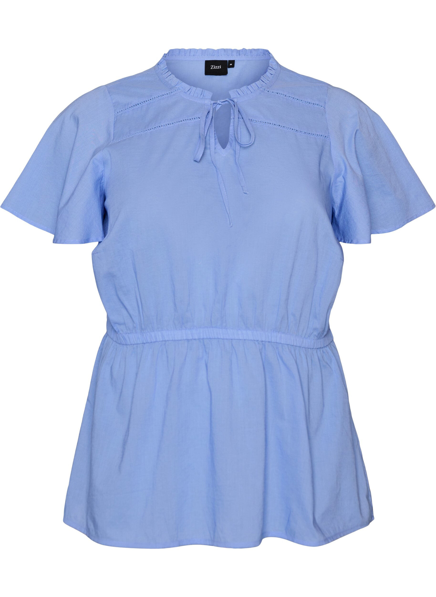 Cotton blouse with tie-string and elastic waist