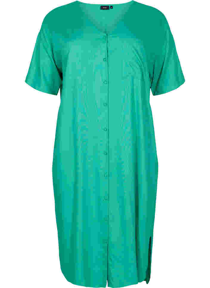 Short-sleeved viscose shirt dress, Holly Green, Packshot image number 0