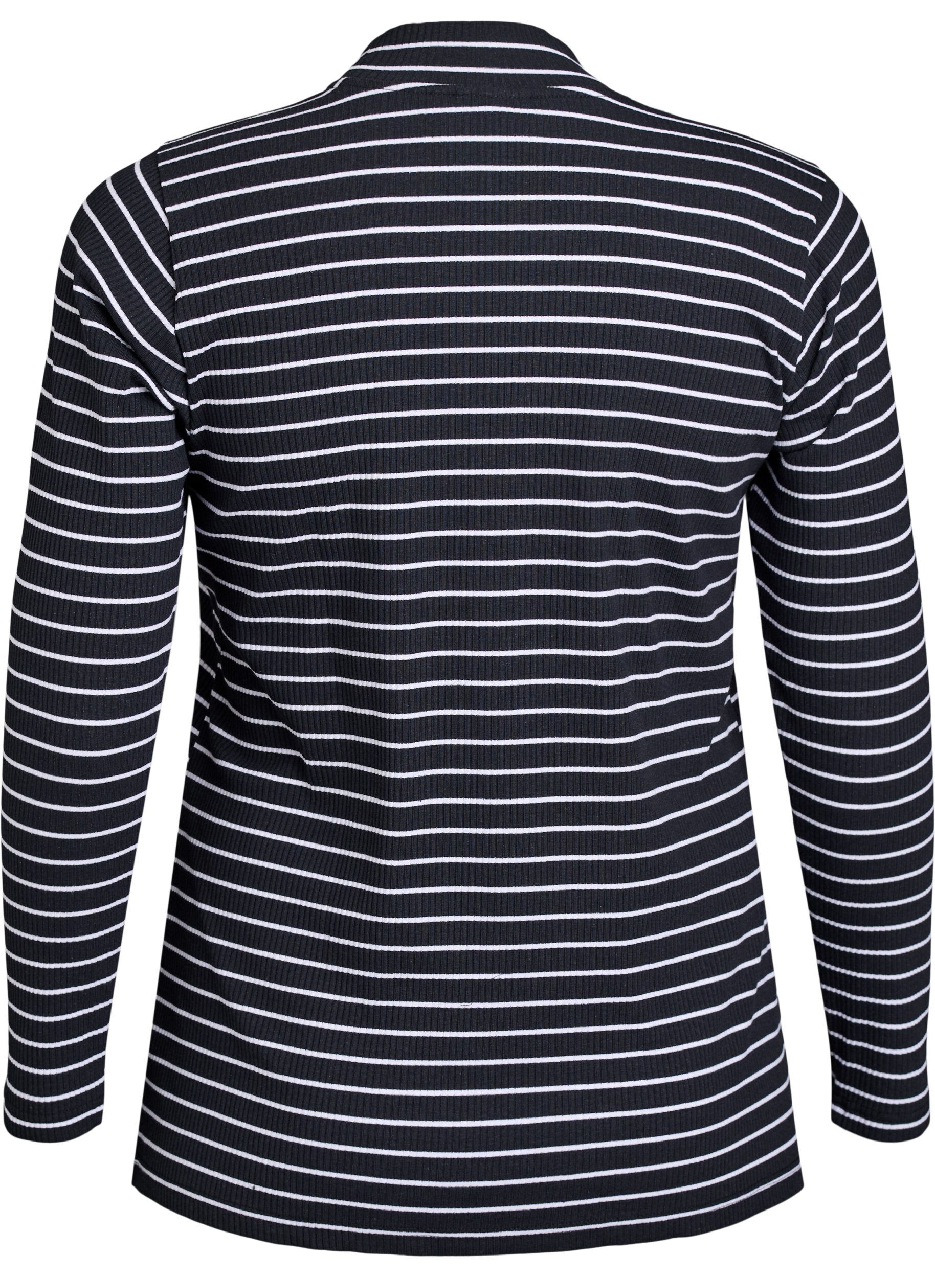 Zizzifashion Striped ribbed jersey blouse with a high neck, Black, Packshot image number 1