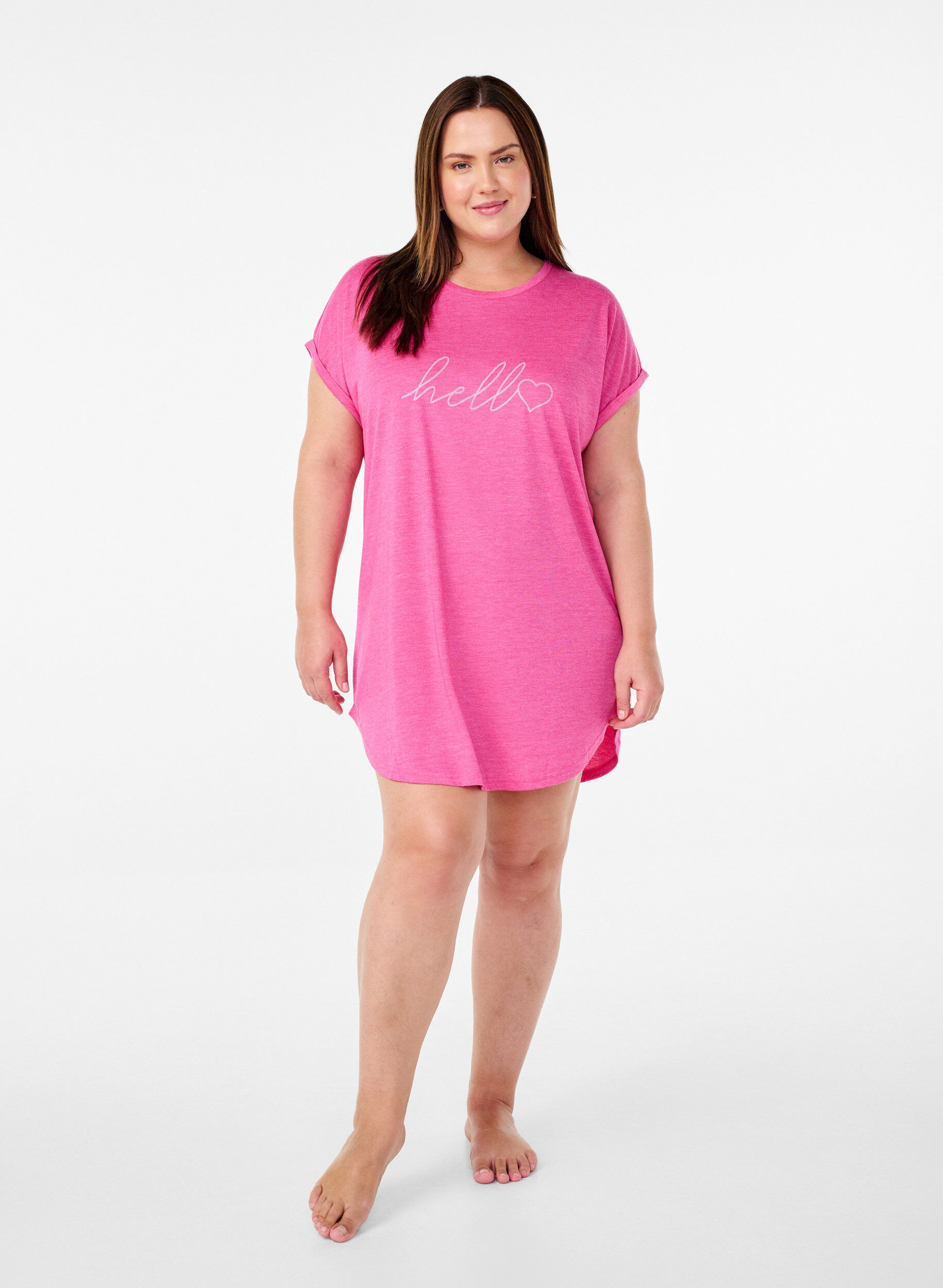 Zizzifashion Short sleeve nightgown with text print, 9990, Model image number 1
