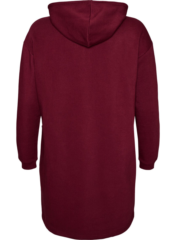 Long hooded cardigan with zipper, Red, Packshot image number 1