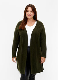 Long rib-knit cardigan, Forest Night Mel., Model