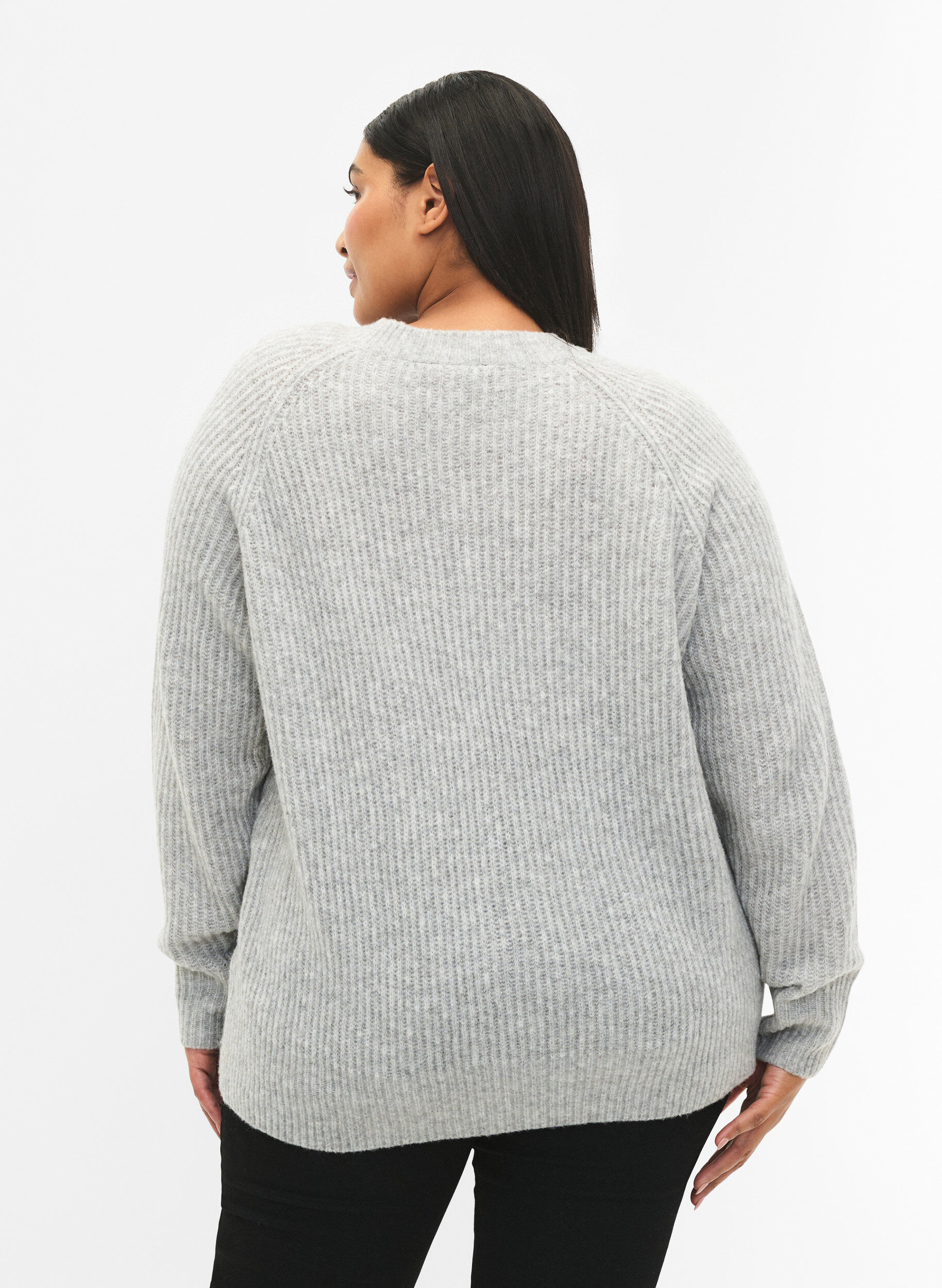 Zizzifashion Melange pullover with pearl buttons, Light Grey Melange, Model image number 1