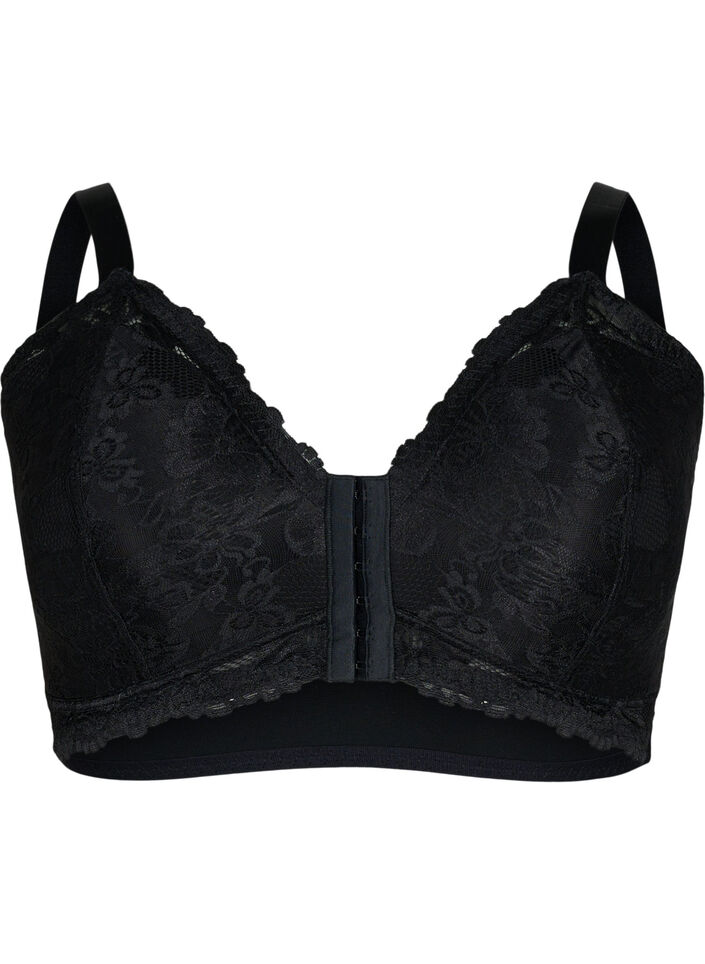 Lace bra with front closure, Black, Packshot image number 0