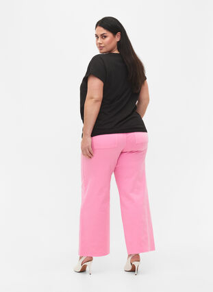 	 Flared jeans with high waist, Pink, Model image number 1