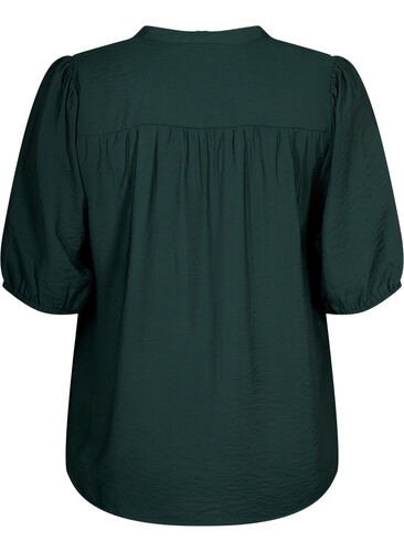 Viscose blouse with puff sleeves and ruffles, Scarab, Packshot image number 1