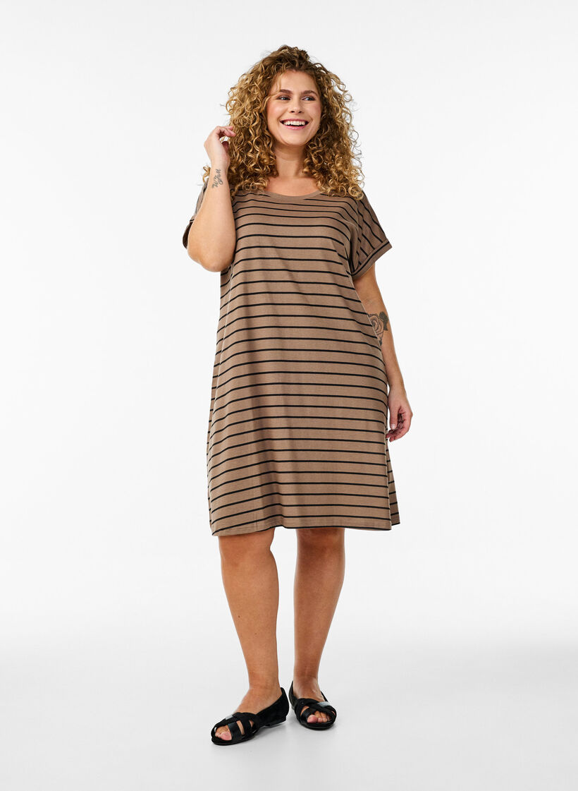 2-pack T-shirt dress with short sleeves, Brown, Model image number 1