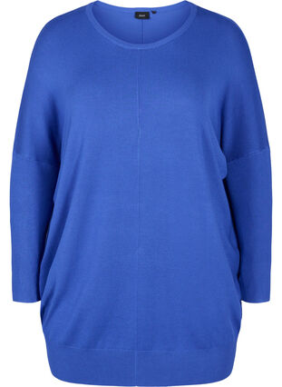 Knitted jumper with round neckline, Dazzling Blue, Packshot image number 0