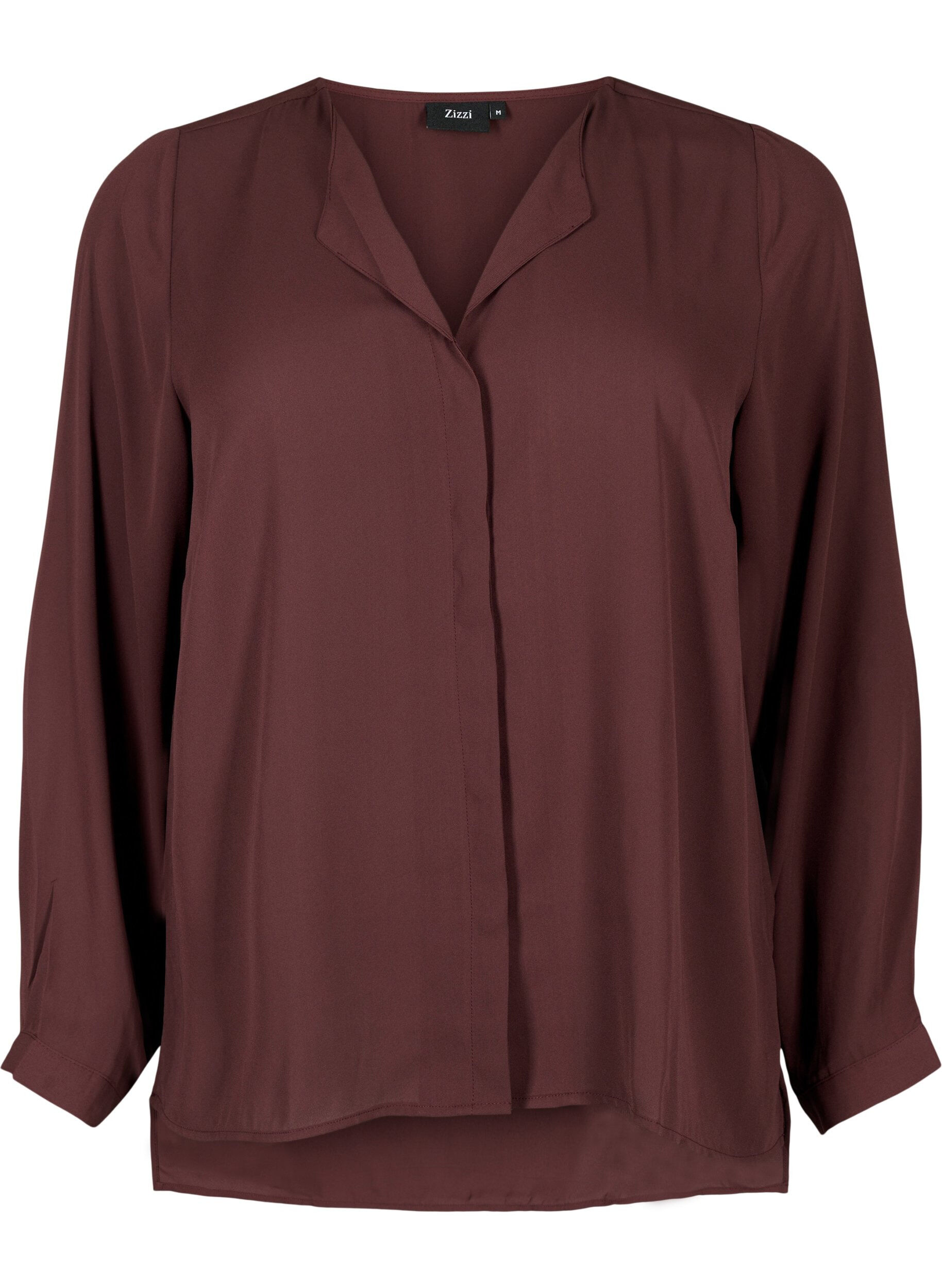 Zizzifashion Solid colour shirt with v-neck, Fudge, Packshot image number 0