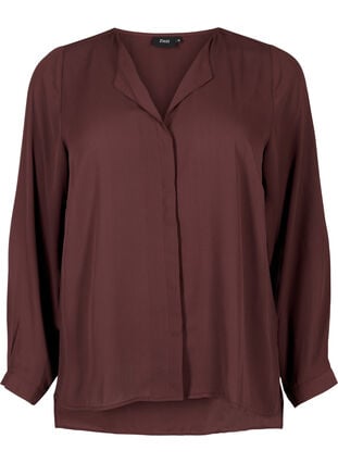 Solid colour shirt with v-neck, Fudge, Packshot image number 0
