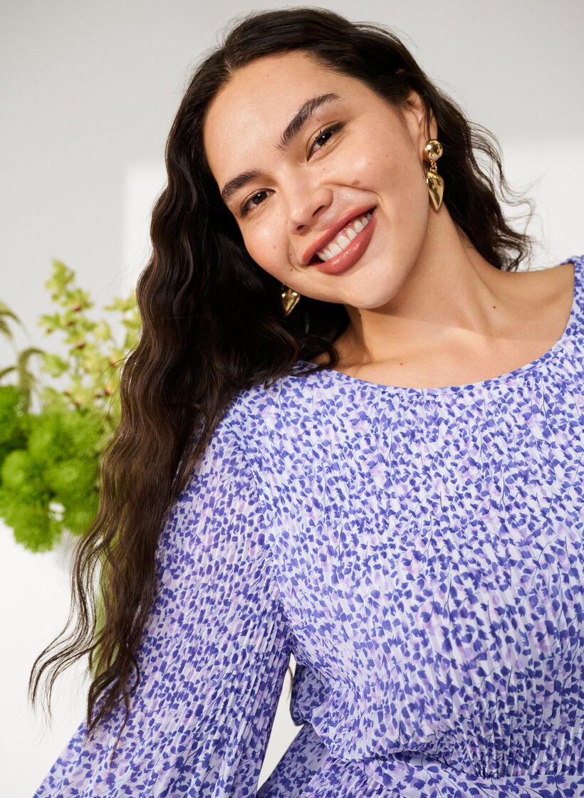 Floral pleated dress with drawstring, Small Flower AOP, Image image number 0