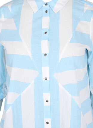 Striped cotton shirt with 3/4 sleeves, Blue Bell Stripe, Packshot image number 2