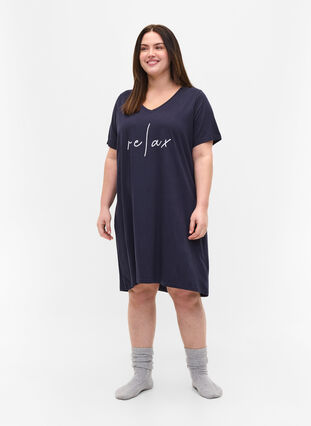 Short-sleeved cotton night dress, Night Sky RELAX, Model image number 2