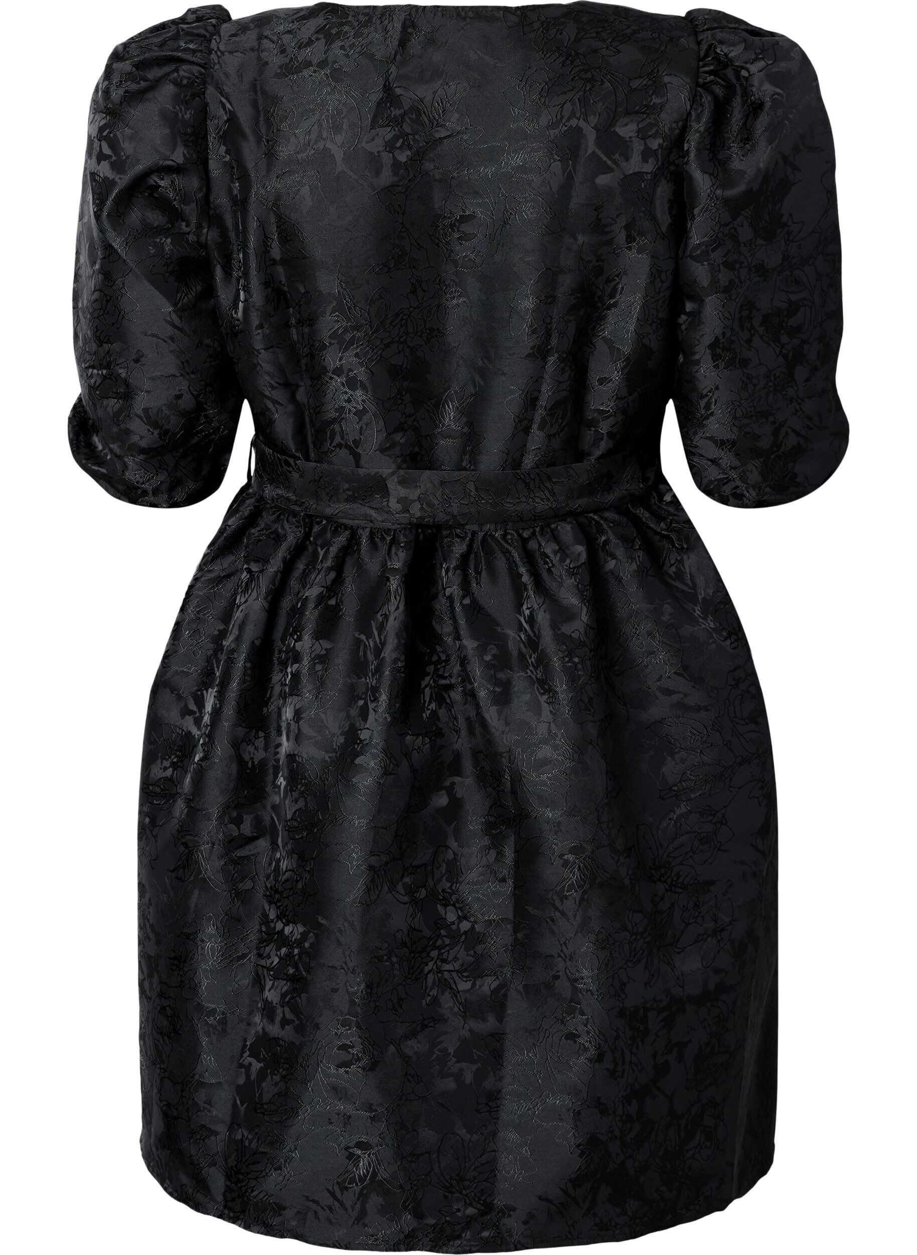 Zizzifashion Short wrap dress with 3/4 sleeves, Black, Packshot image number 1
