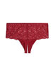 Crotchless hipster thong with lace and high waist, Red, Packshot image number 1
