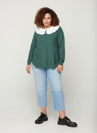 Knitted blouse with round neckline, Sea Pine, Model image number 2
