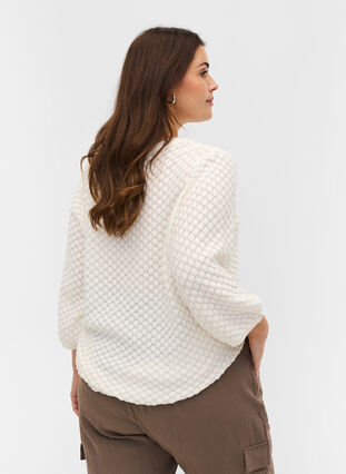 Patterned knitted blouse in organic cotton with 3/4 sleeves, Cloud Dancer, Model image number 1