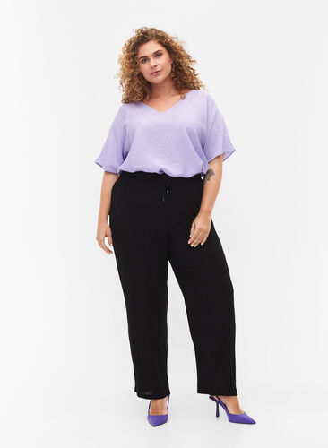 Short-sleeved viscose blouse with v-neck, Lavender, Model image number 2