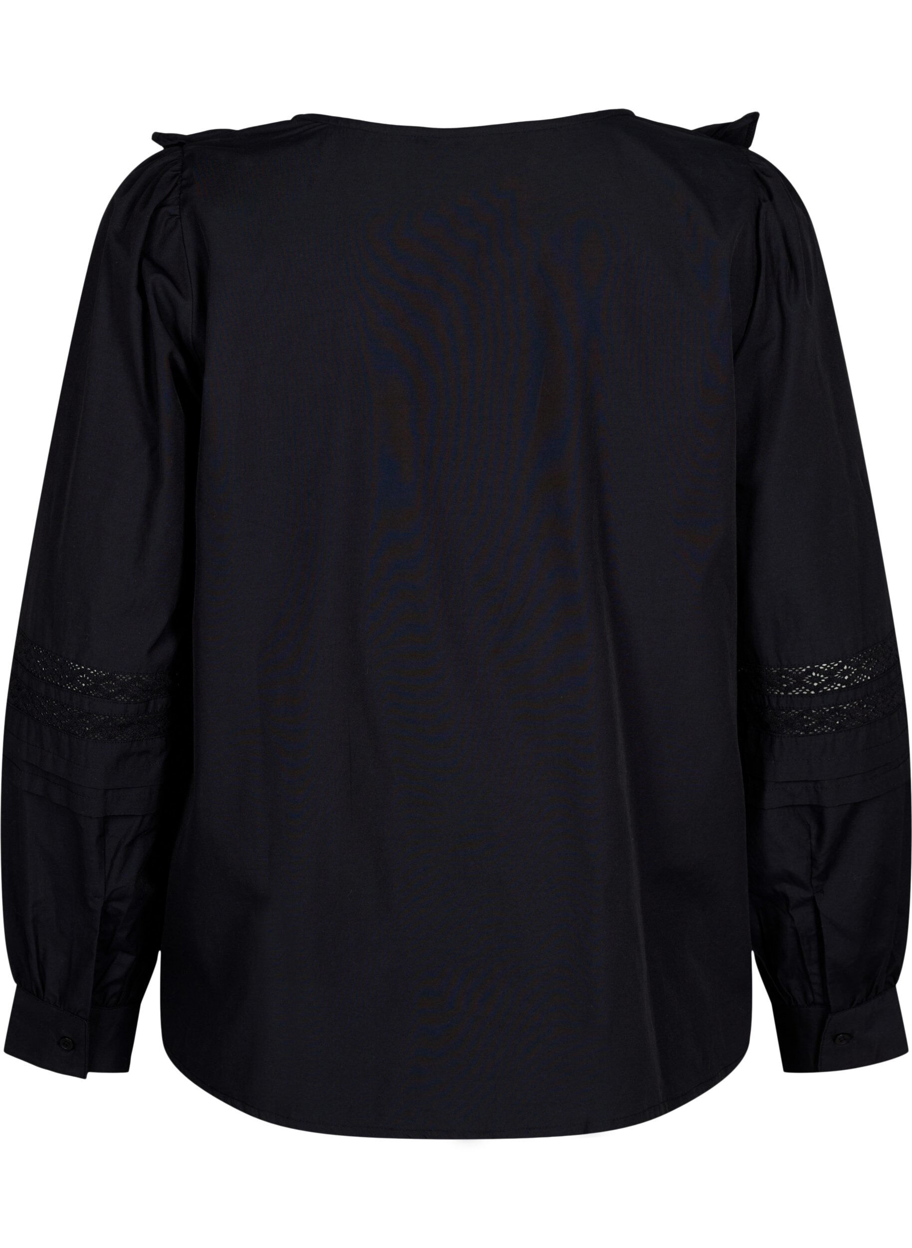 Zizzifashion Blouse with ruffles and lace trim, Black, Packshot image number 1