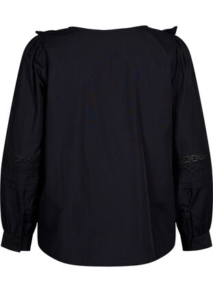 Blouse with ruffles and lace trim, Black, Packshot image number 1