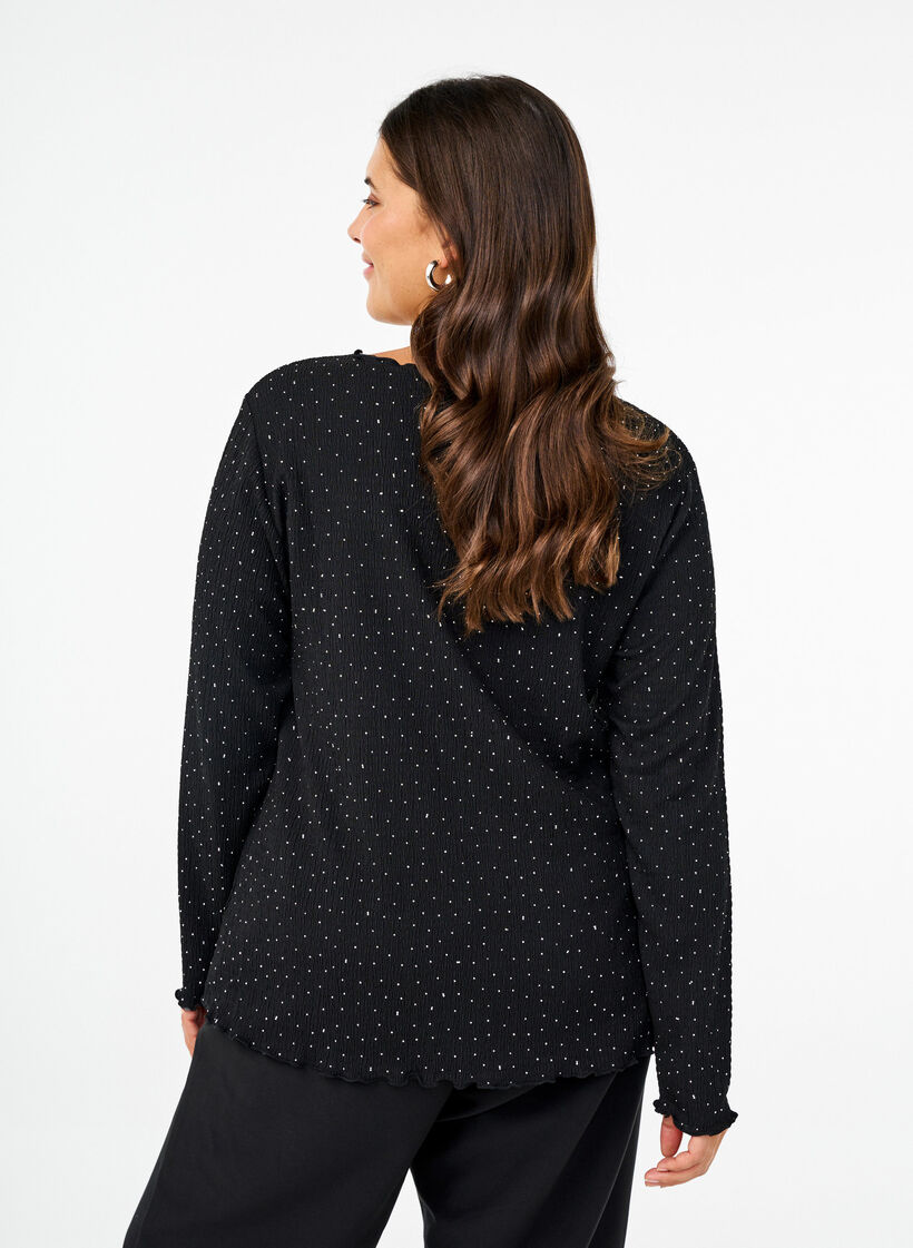 Long-sleeved blouse with rhinestones, Black, Model image number 2