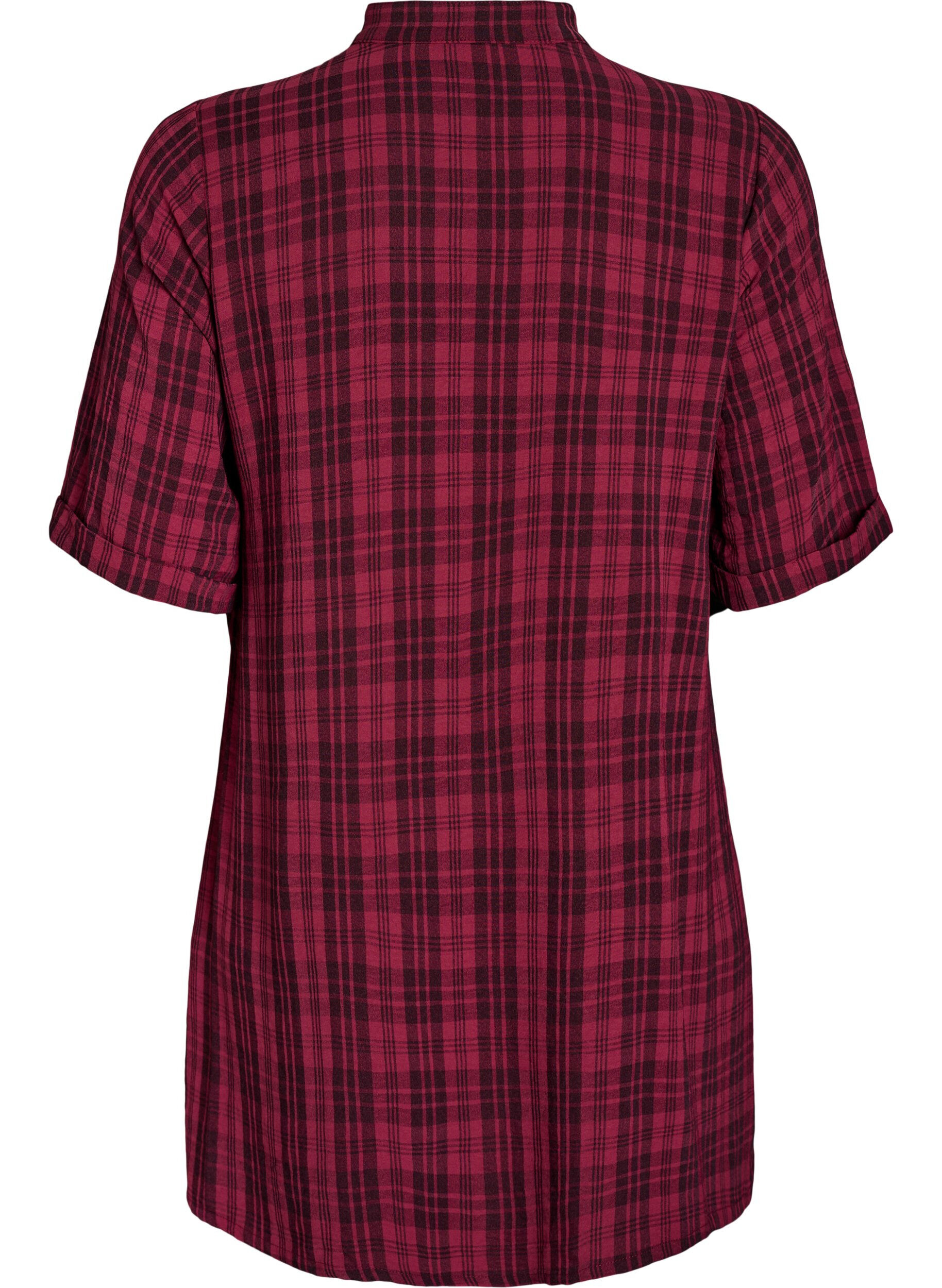 Zizzifashion Tunic with short sleeves and checkered pattern, Dark Bordeaux, Packshot image number 1