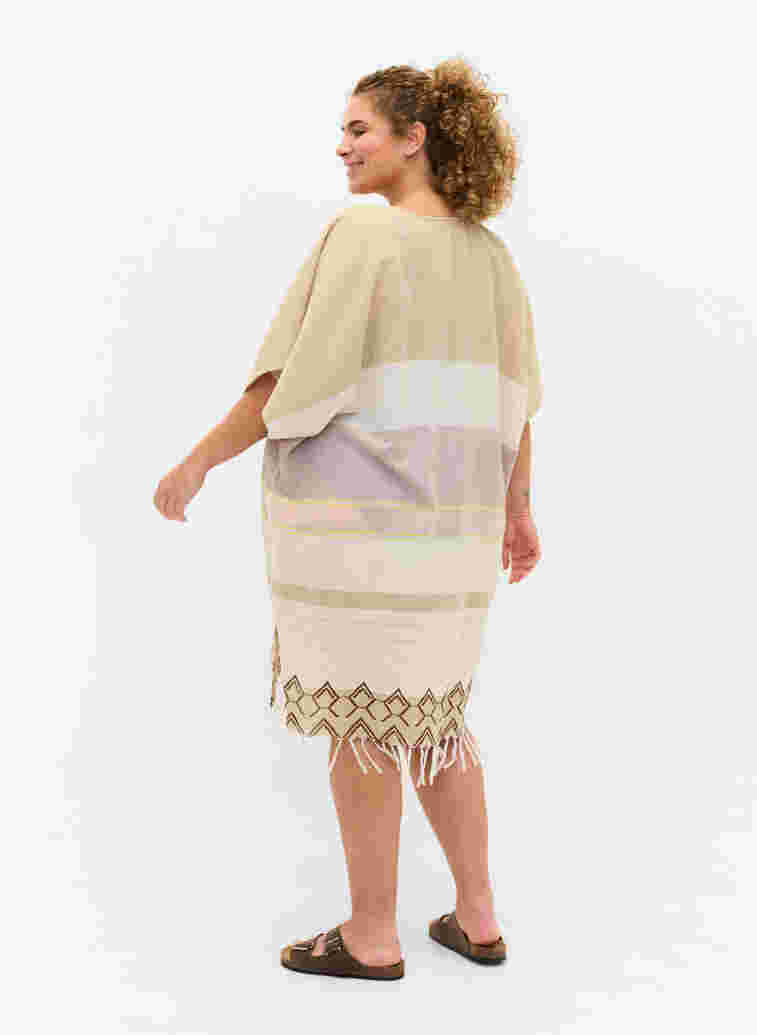 Striped cotton beach dress with fringe, Sand As Sample, Model