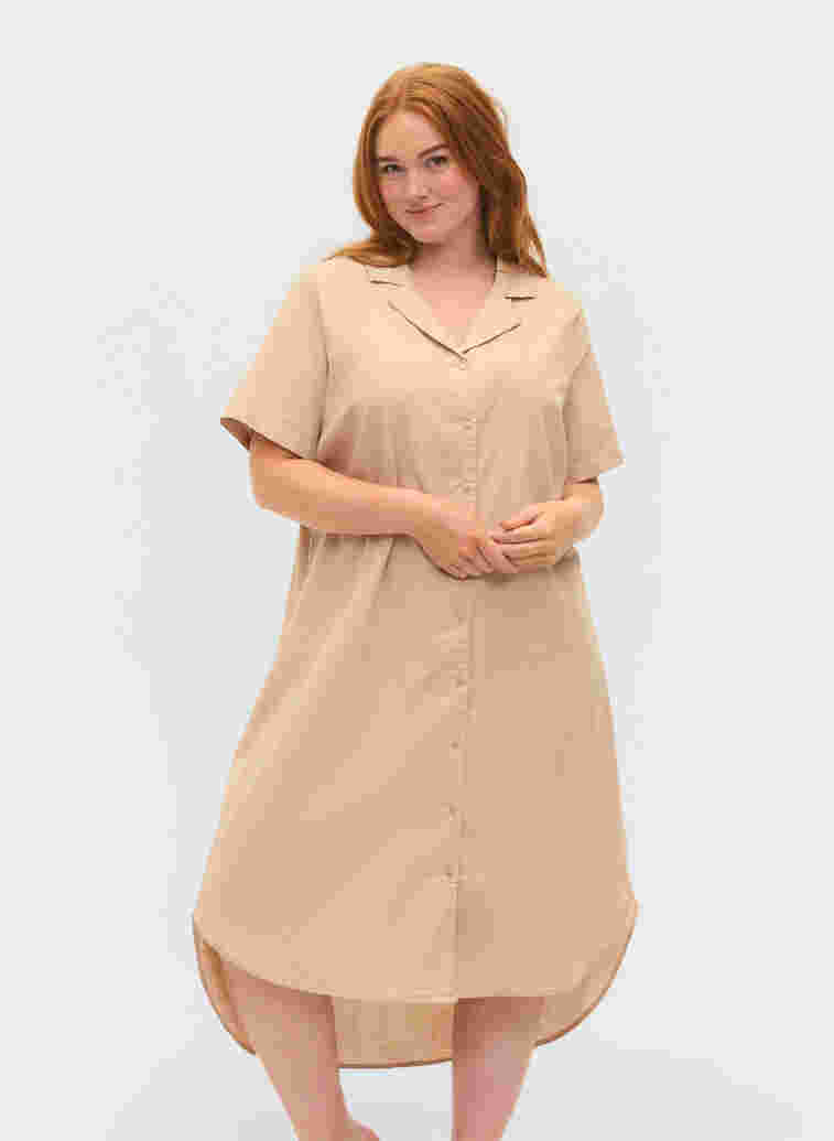 Long cotton shirt with short sleeves, Humus, Model image number 0