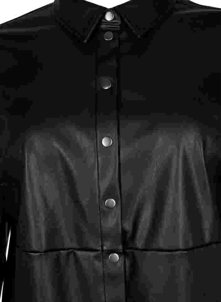 Long shirt in faux leather, Black, Packshot image number 2