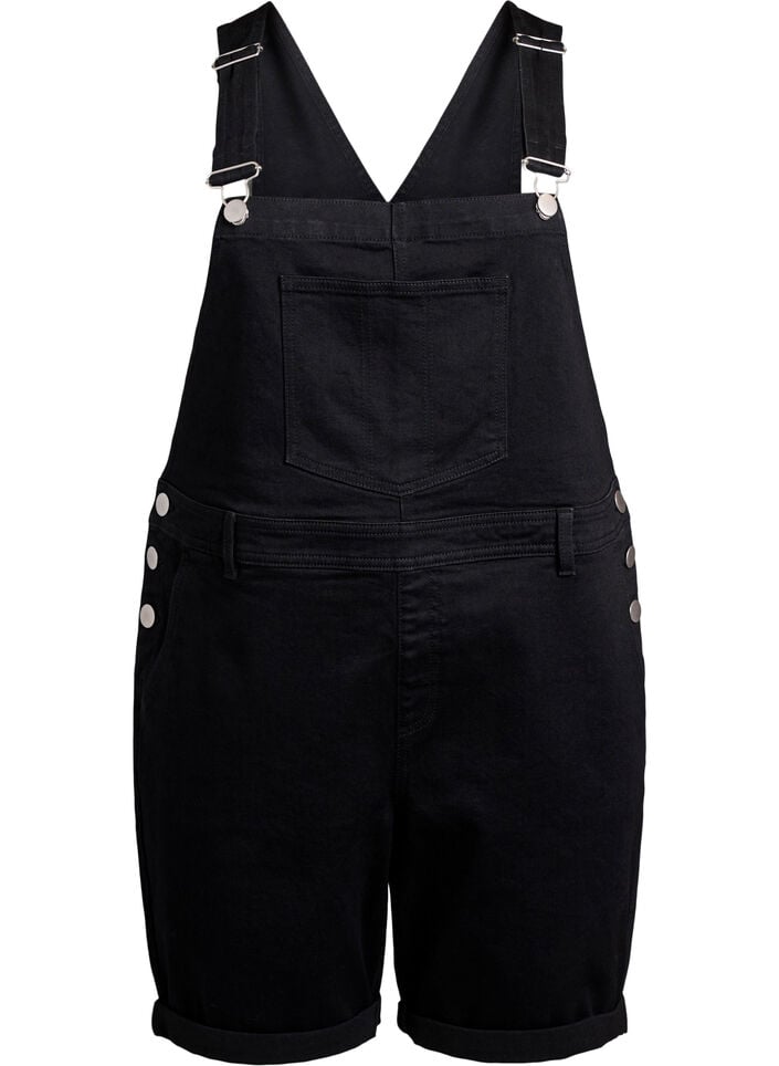 Denim overalls shorts, Black, Packshot image number 0