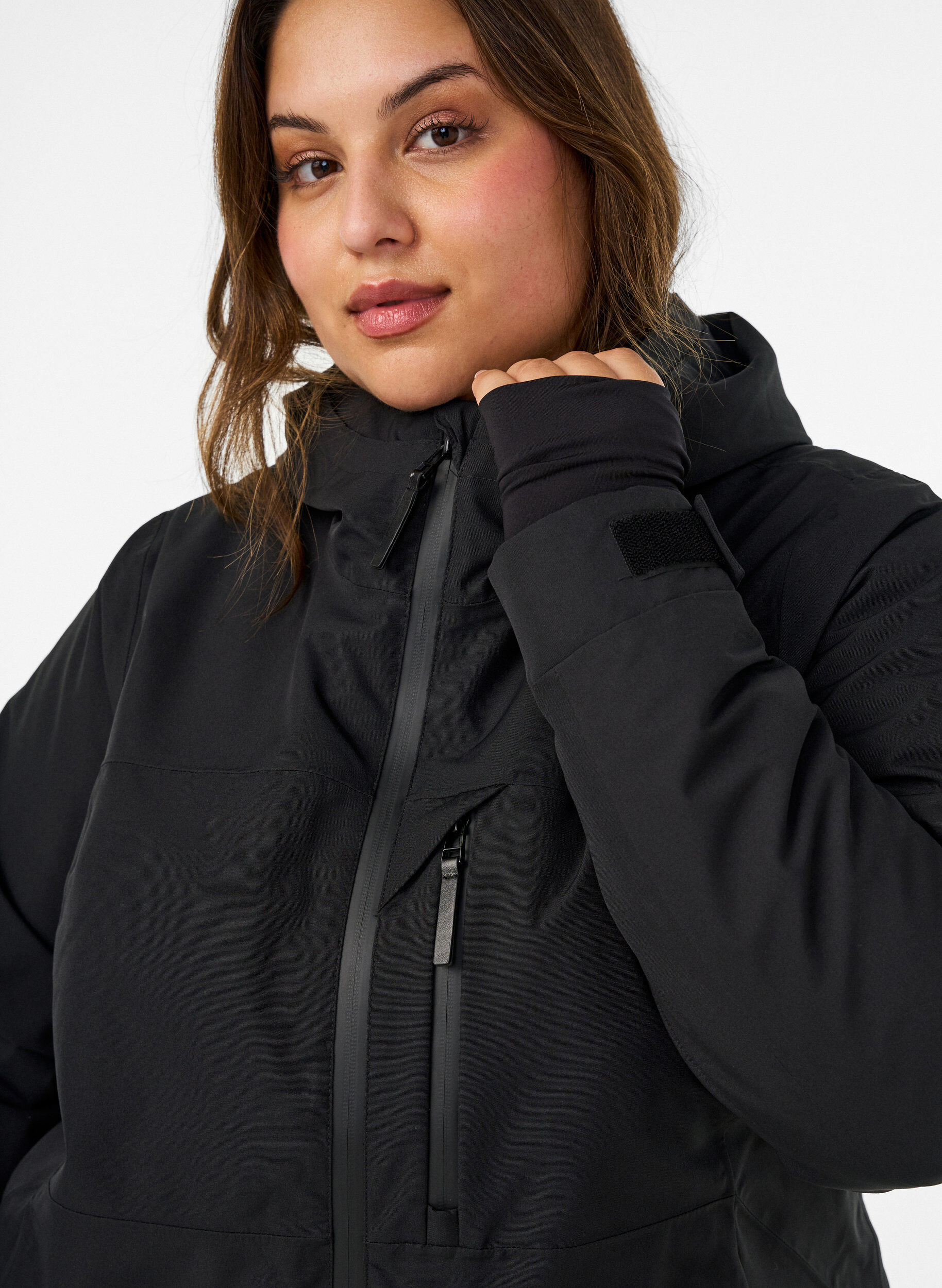 ZizzifashionSki jacket with hood and zip pockets, Black, Model image number 3