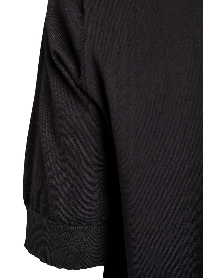 Fine-knit blouse with short sleeves., Black, Packshot image number 3