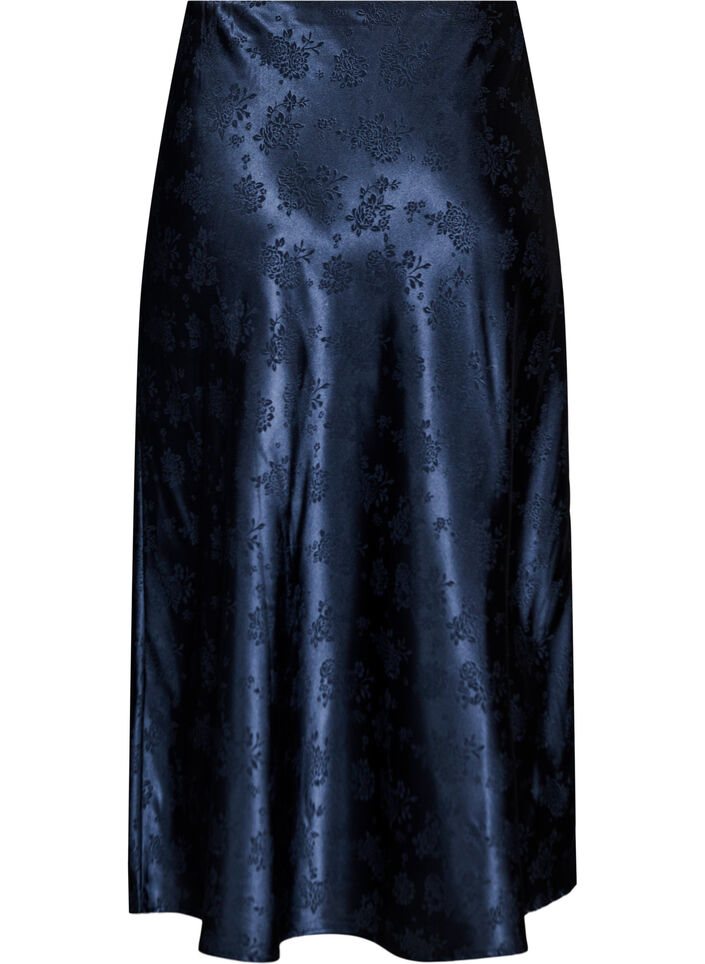 Satin skirt with a tonal floral pattern, Blue, Packshot image number 1