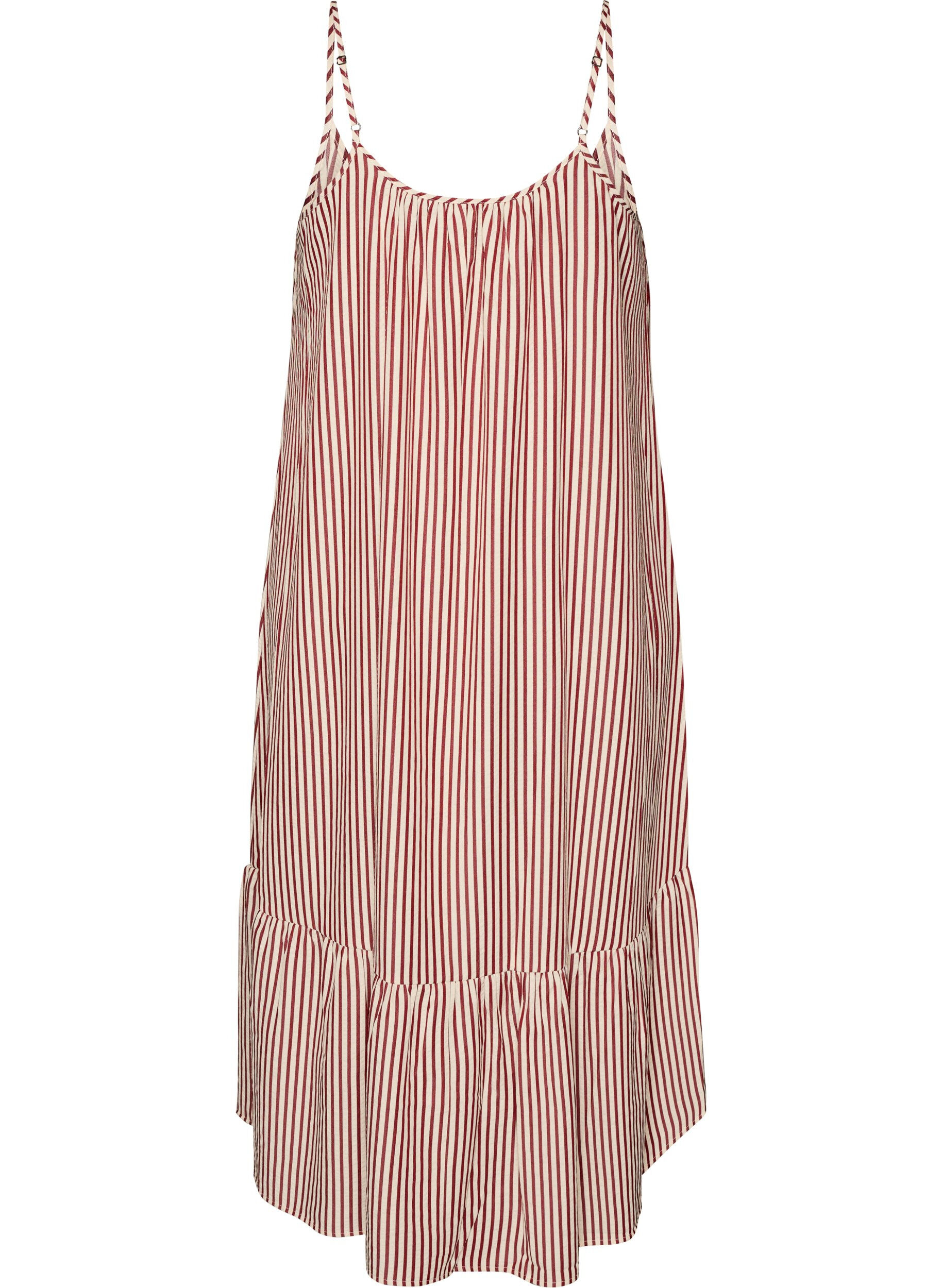 ZizzifashionSummer dress with stripes and A-line shape, Red, Packshot image number 1