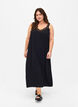 Midi-length strap dress in viscose with lace, Black, Model image number 0