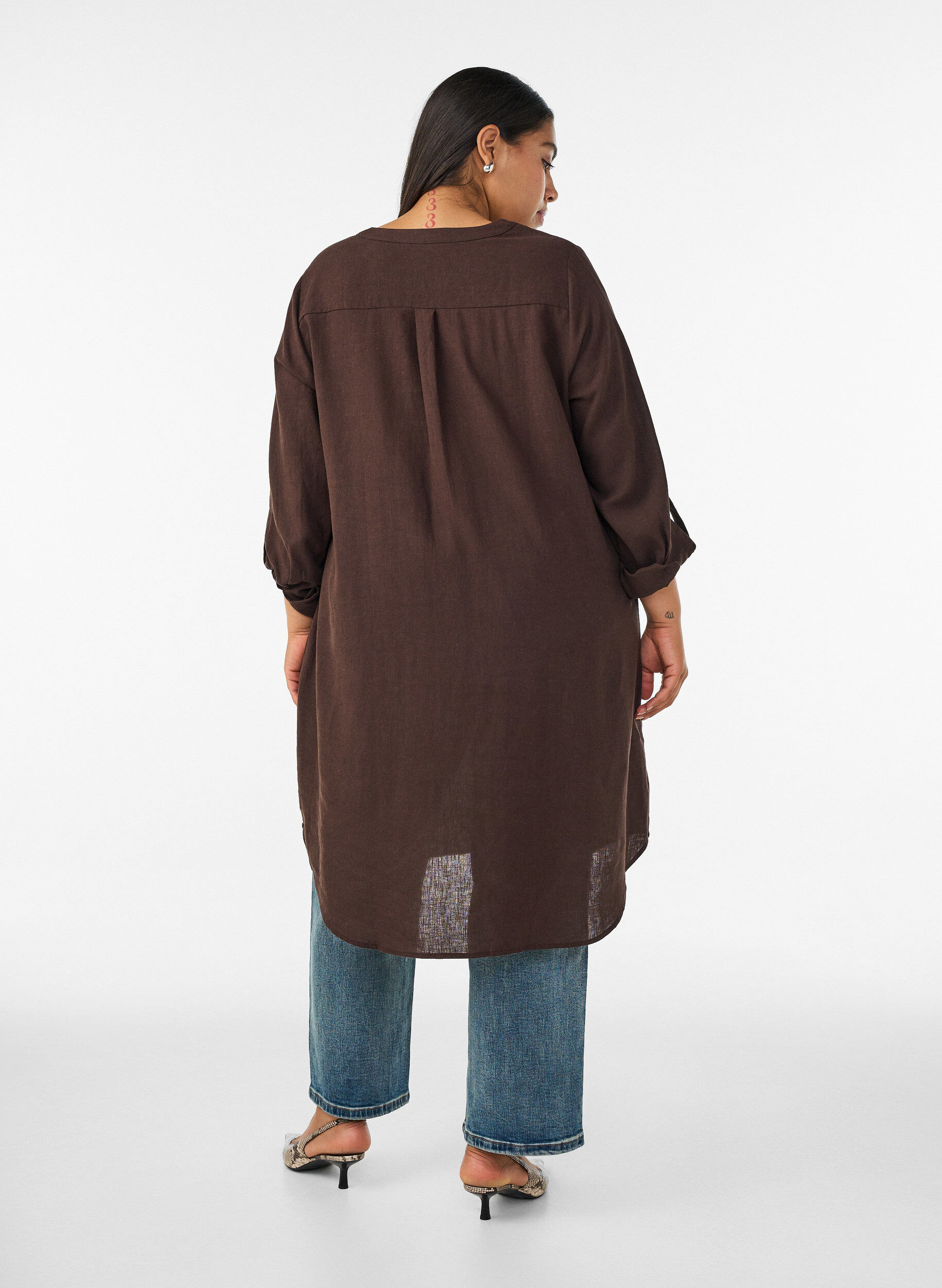 ZizzifashionLong shirt in linen and viscose, Brown, Model image number 1