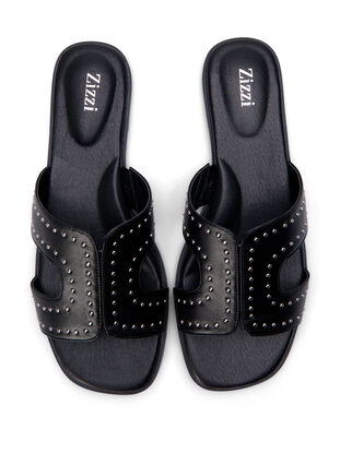 Flat slip-on wide fit sandals with studs, Black, Packshot image number 2