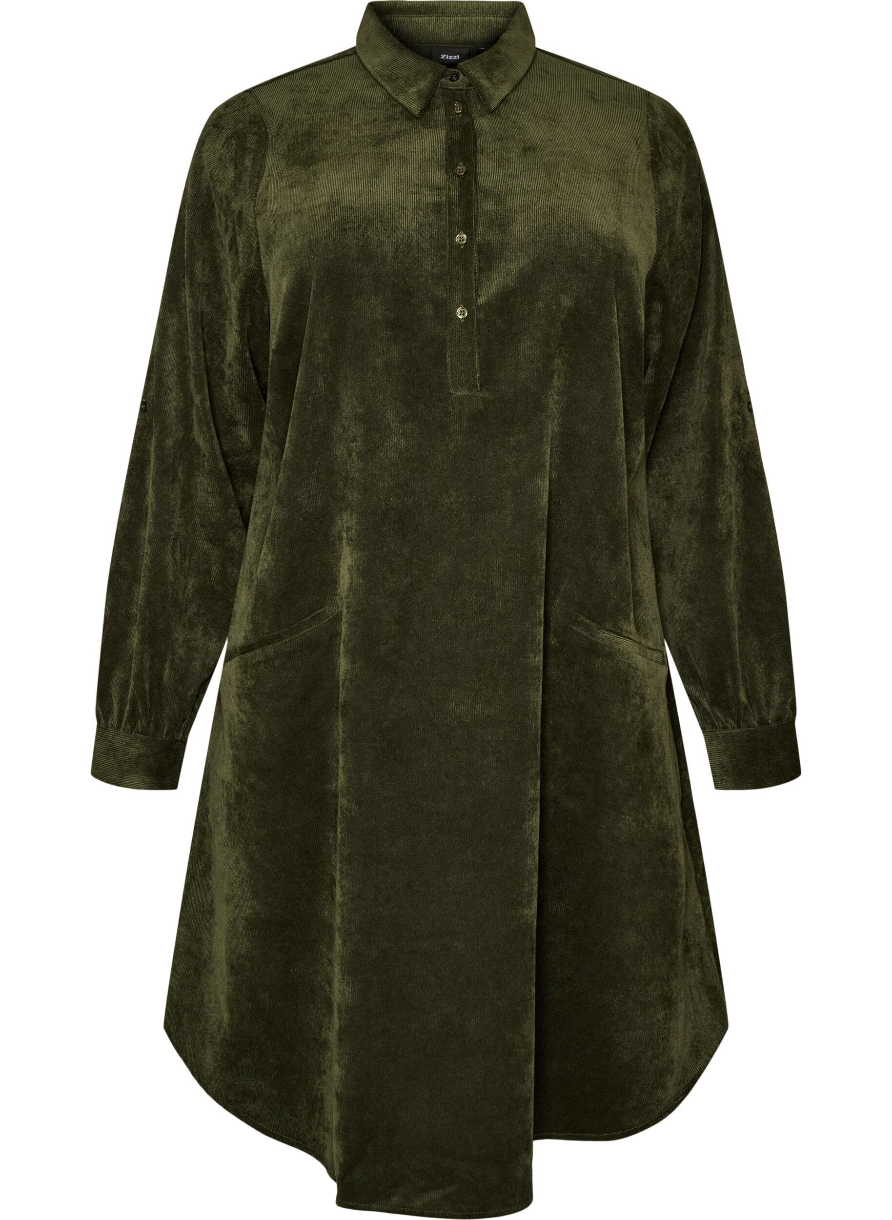 ZizzifashionCorduroy shirt dress with collar and button fastening, Green, Packshot image number 0