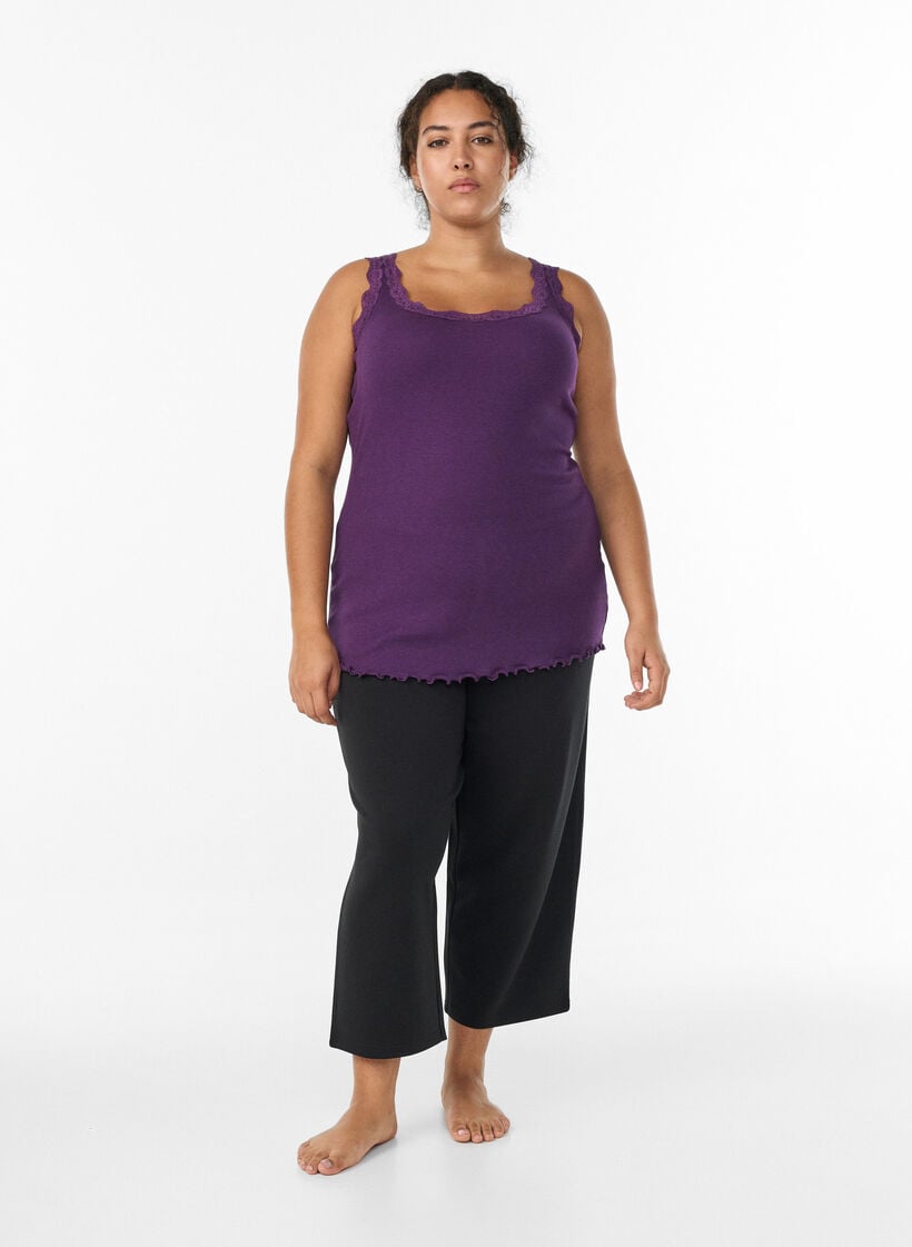 Top with lace trim, Purple, Model image number 1