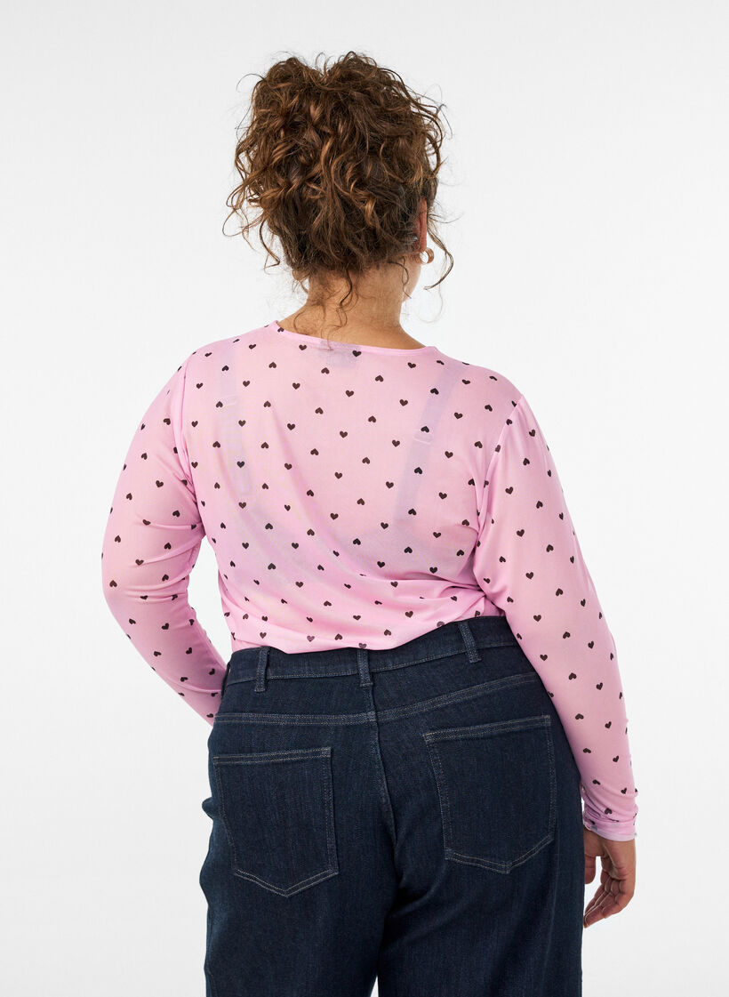 Mesh blouse with print, Pink, Model image number 2