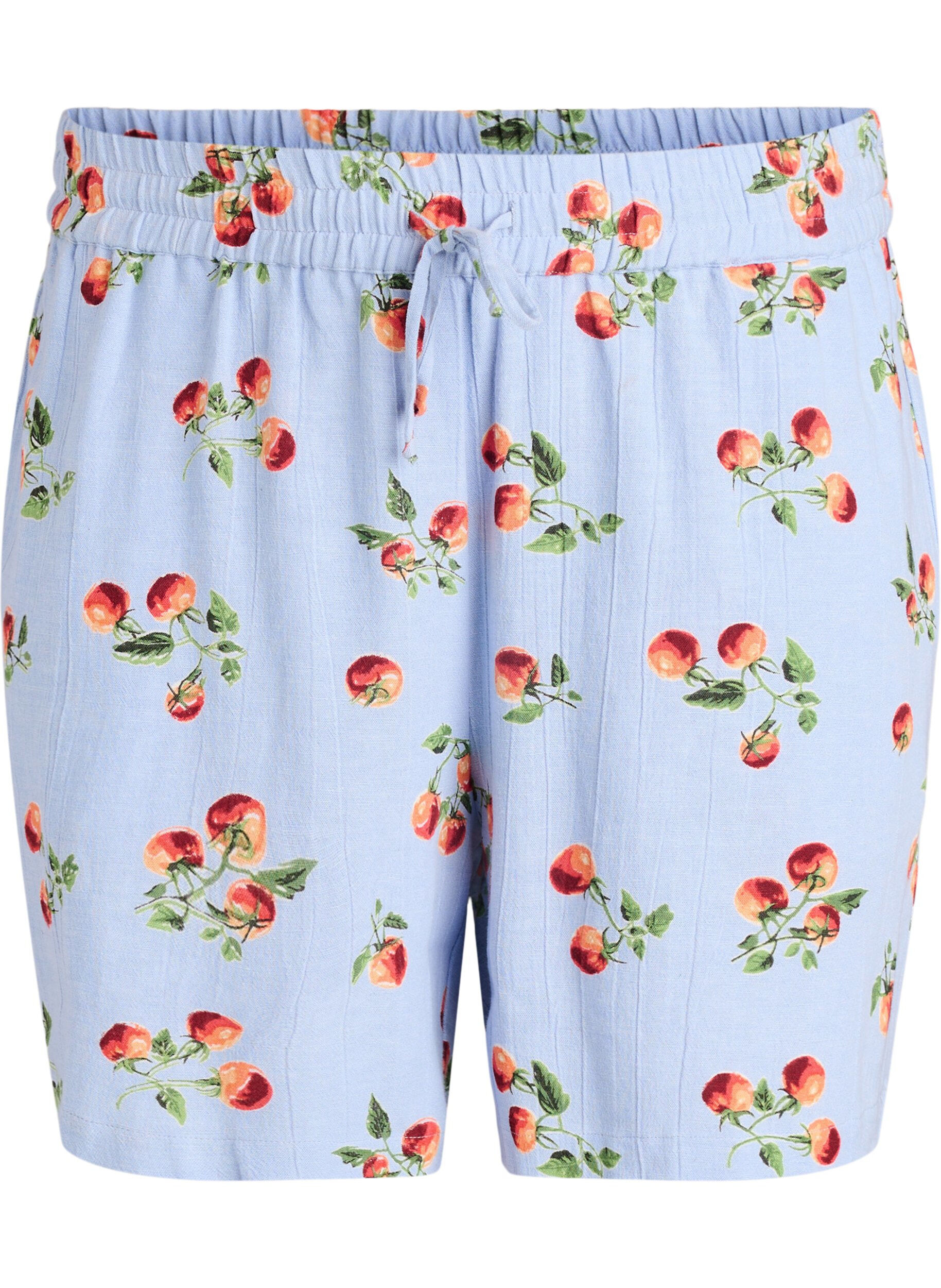 Cotton shorts with a tomato print and high waist