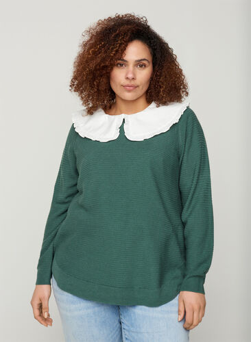 Knitted blouse with round neckline, Sea Pine, Model image number 0