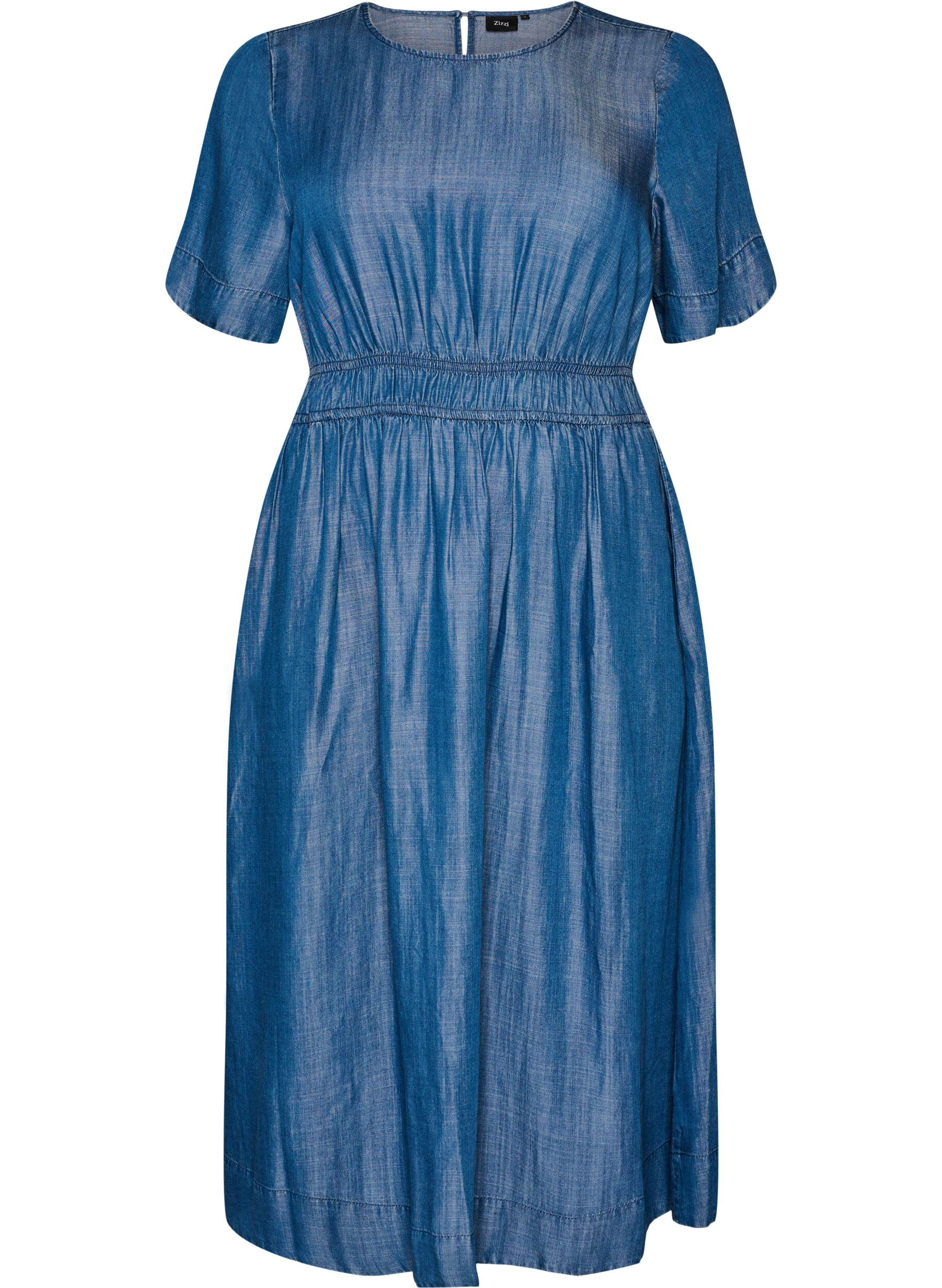 ZizzifashionMidi dress in a denim look with an elasticated waist, Blue, Packshot image number 0